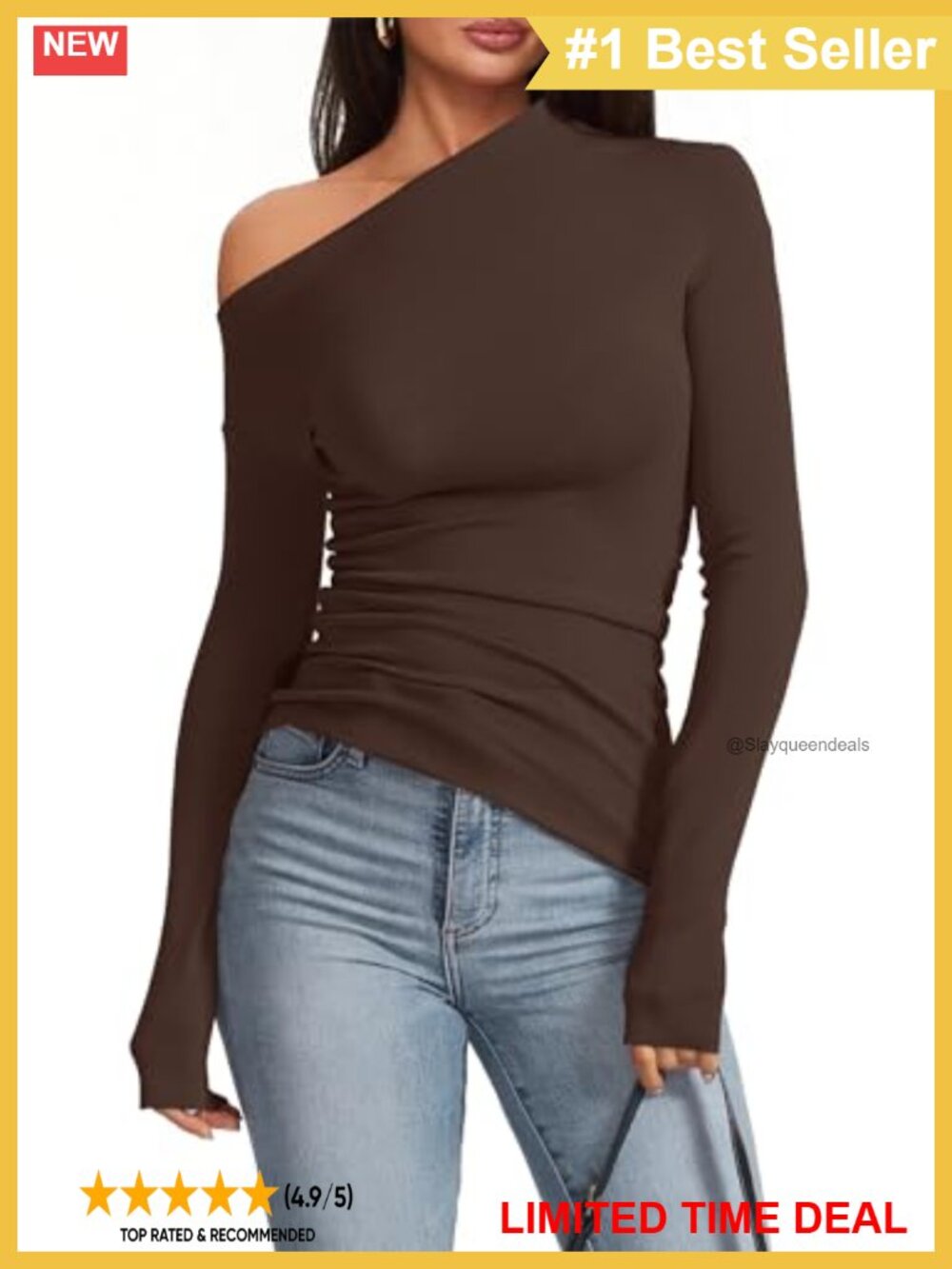 Women's Off Shoulder Long Sleeve Top Asymmetrical High Low Hem Ruched Blouse